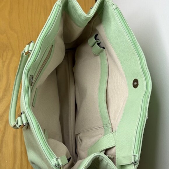Levenger Pastel Green Pebble Leather Luxury Shoulder Handbag Purse - Picture 11 of 14
